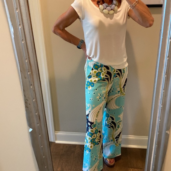 Designer Retro Print Silk Pants - Picture 7 of 11